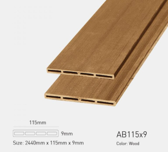 Lam gỗ nhựa ngoài trời Awood AB115x9 WOOD, Tấm nhựa ốp tường, trần giả gỗ ngoài trời